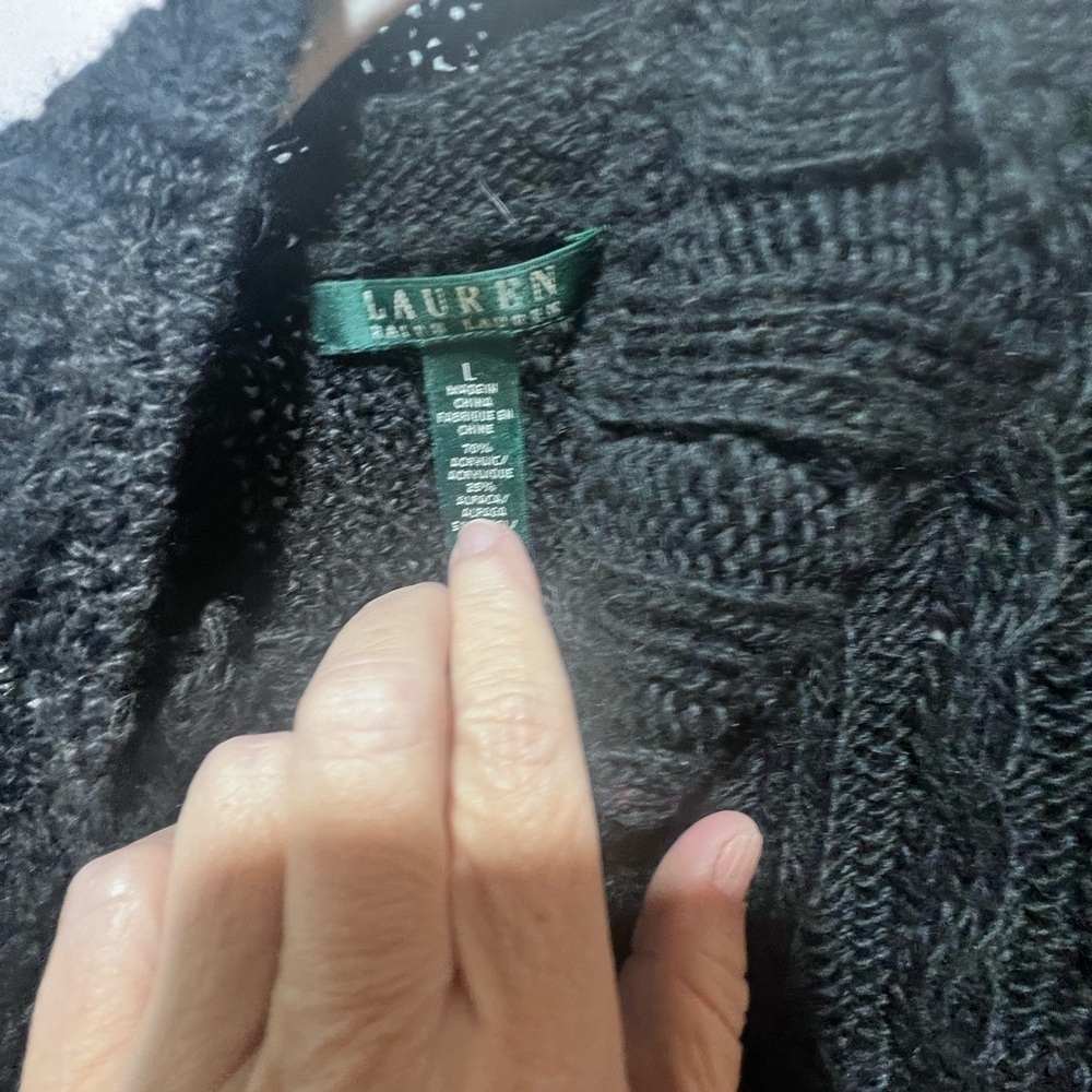 Lauren Ralph Lauren Cable Knit Turtleneck Sweater Large Black Wool Blend - Picture 4 of 5
